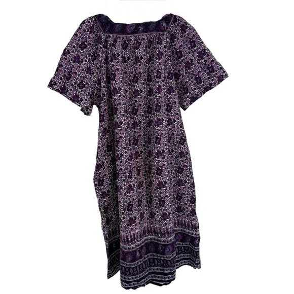 Expressions Catalog BOHO COTTON Lounge Muumuu House Patio Dress Size L Floral - Picture 2 of 8